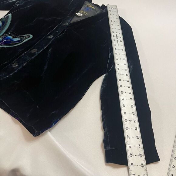 Chico’s Anniversary Collection Butterfly Silk Spruce Green Velvet Jacket Size 1 - Picture 6 of 11